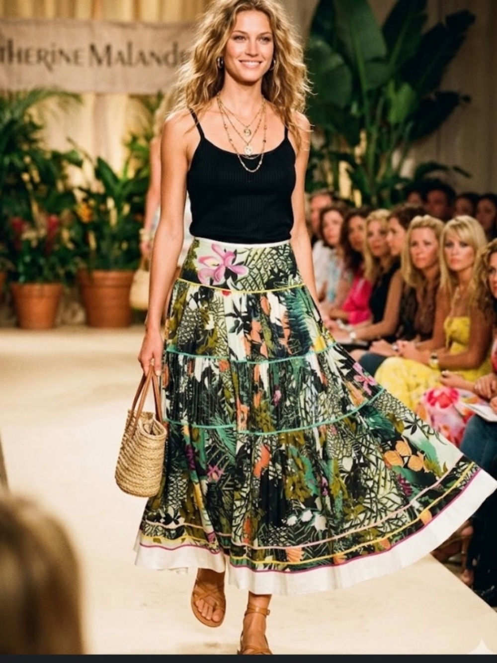 Archive Catherine Malandrino Y2K Tiered Jungle Maxi Skirt - 100% Cotton - Sz 2